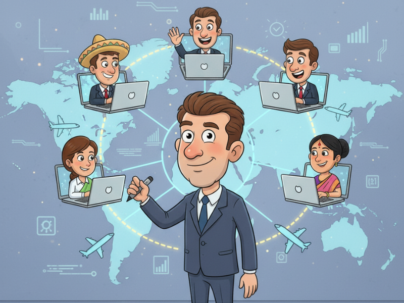 Business world map with clients and developers connected