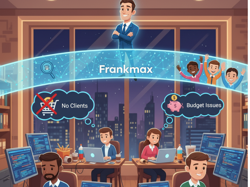 illustration showing small IT teams with limited reach and Frankmax connecting them globally